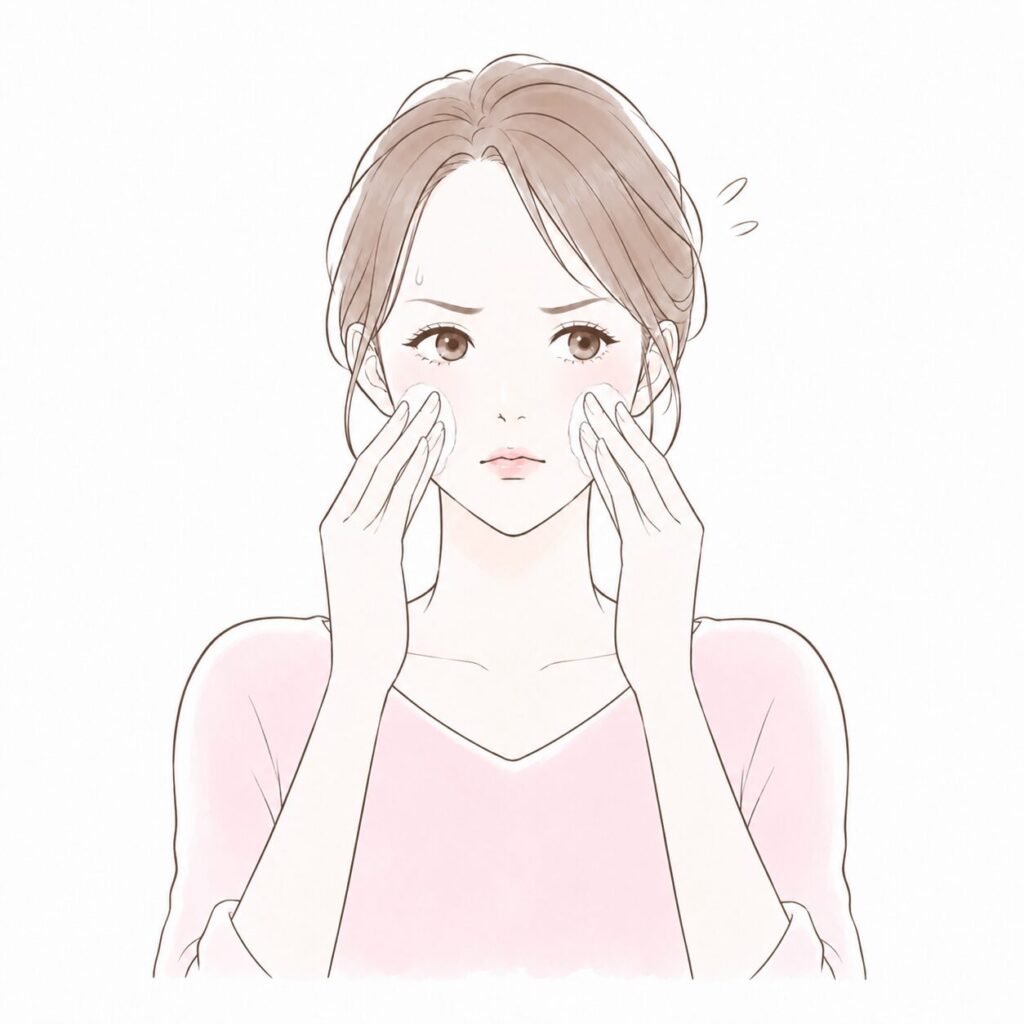 必死でスキンケアをしている女性