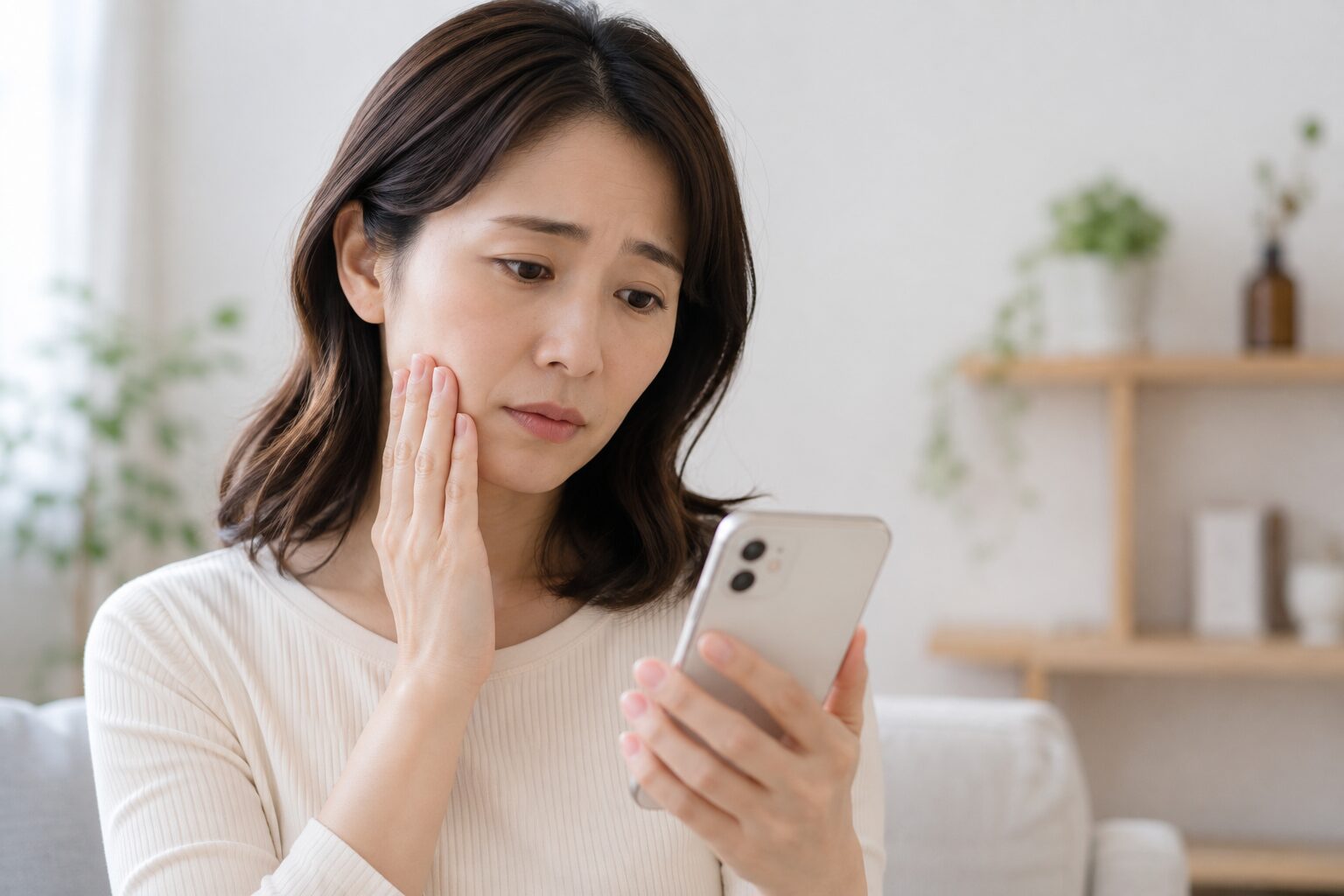スマホを見て左右差を気にする女性
