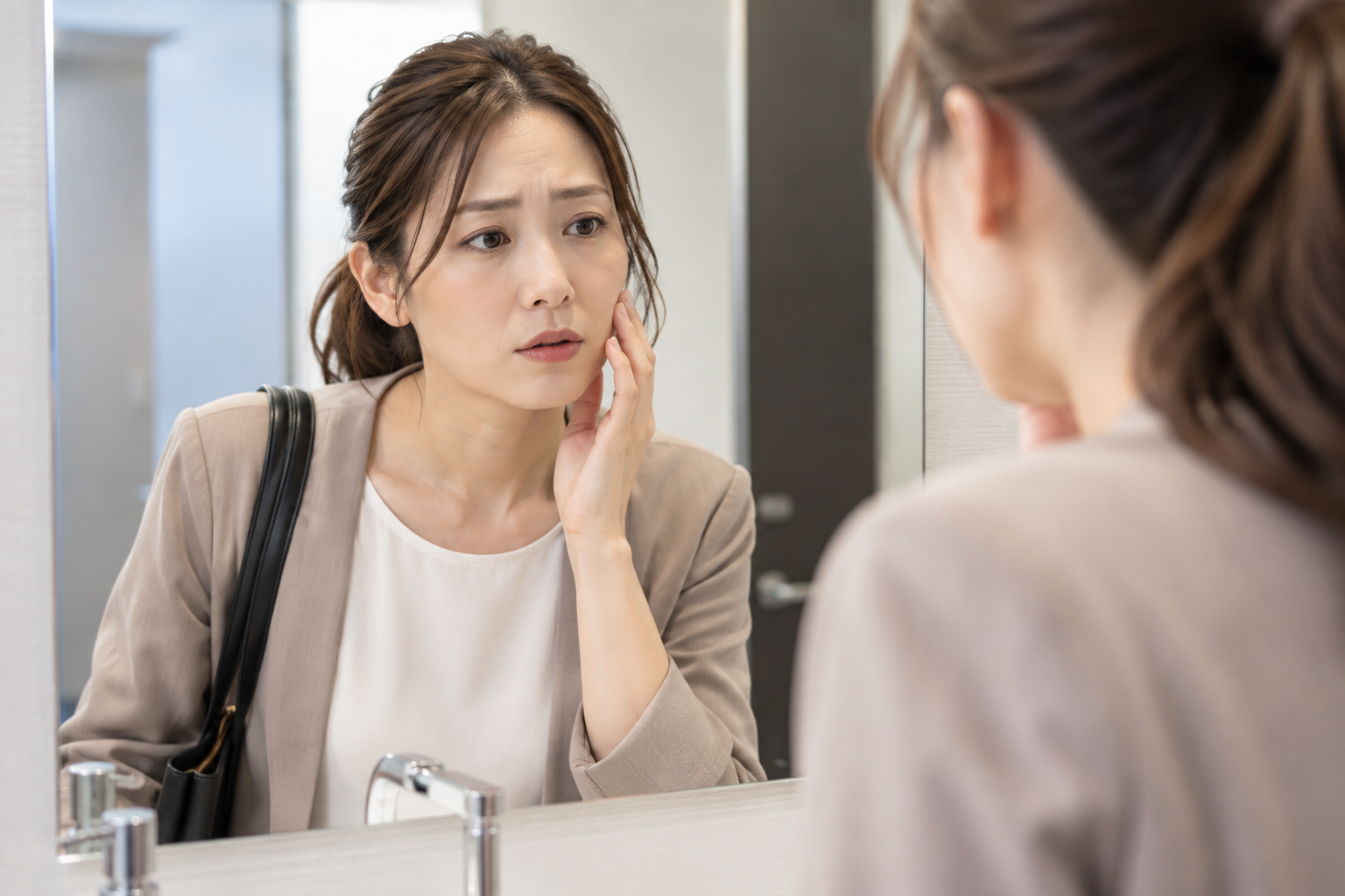 疲れ顔を見ている女性
